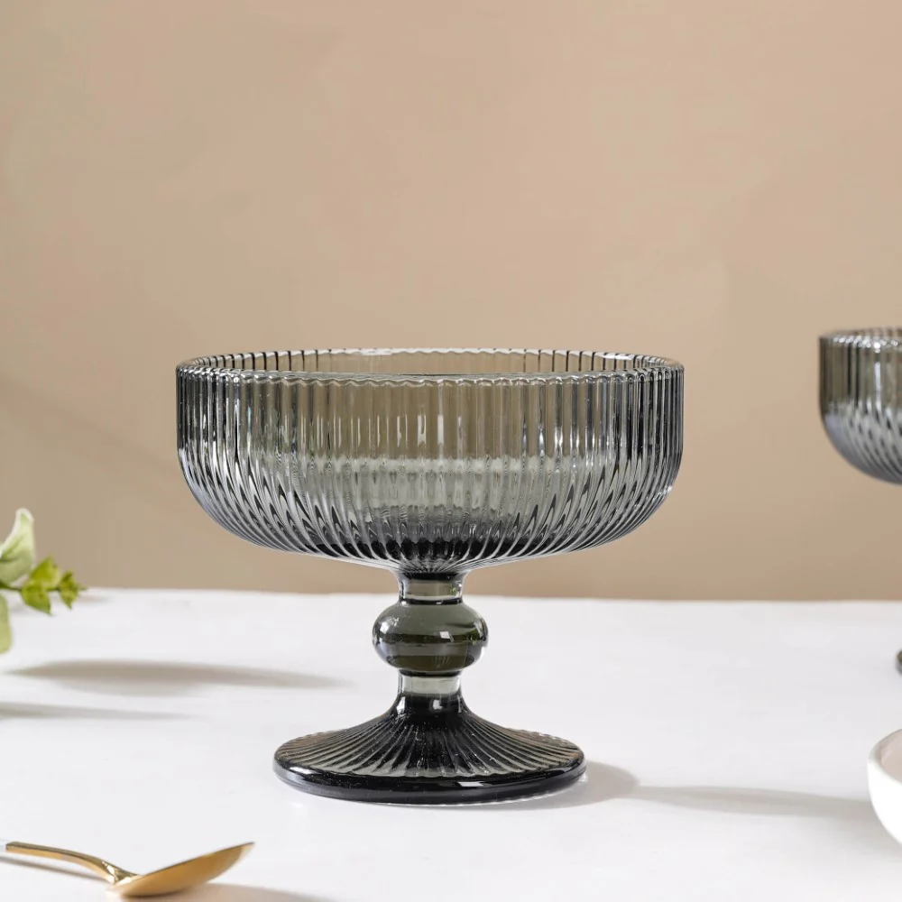 Fluted Stem Dessert Bowl Ash Grey Set Of 6 300ml - Image 5