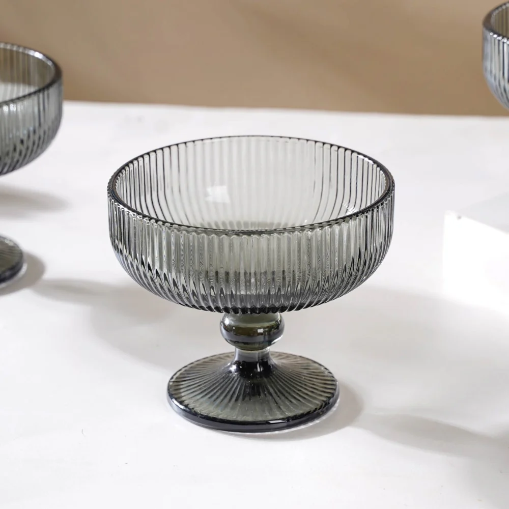 Fluted Stem Dessert Bowl Ash Grey Set Of 6 300ml - Image 6