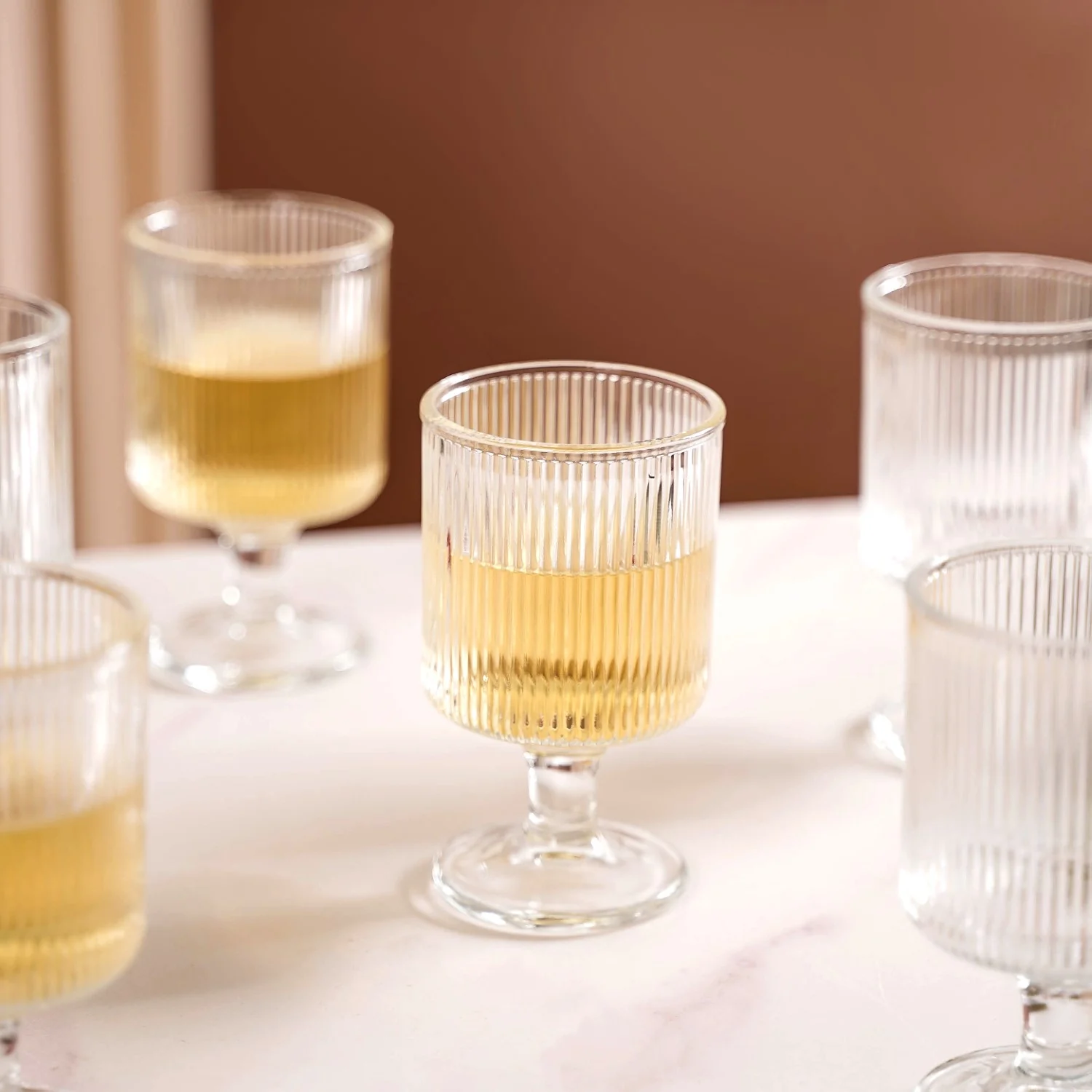 Fluted Transparent Stemmed Goblet Set Of 6 225ml - Image 3