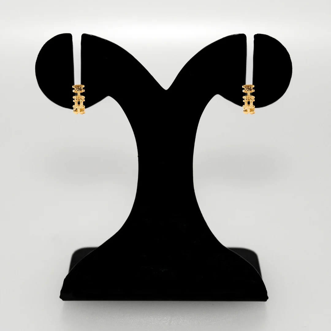 Foil Grid Gold Huggie Earrings - Image 6