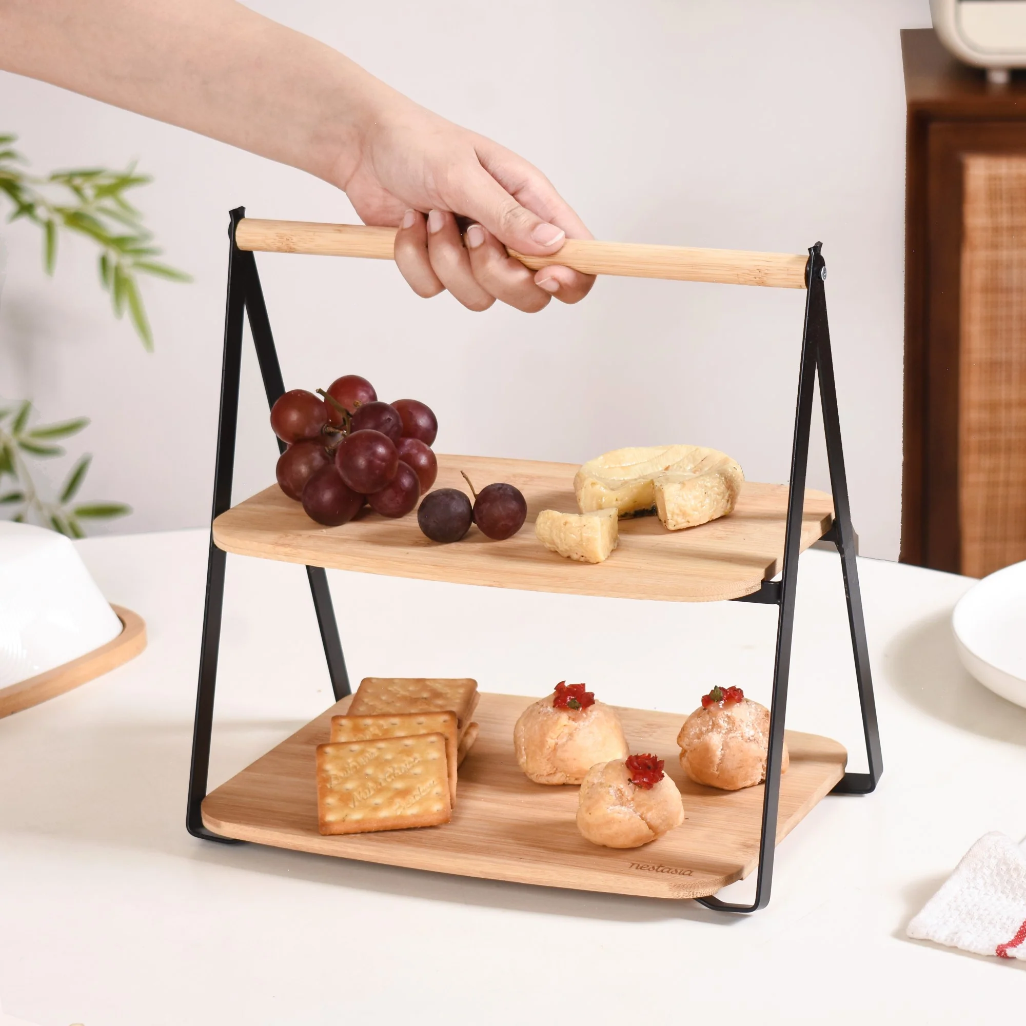 Foldable 2 Tier Wooden Storage Rack - Image 3