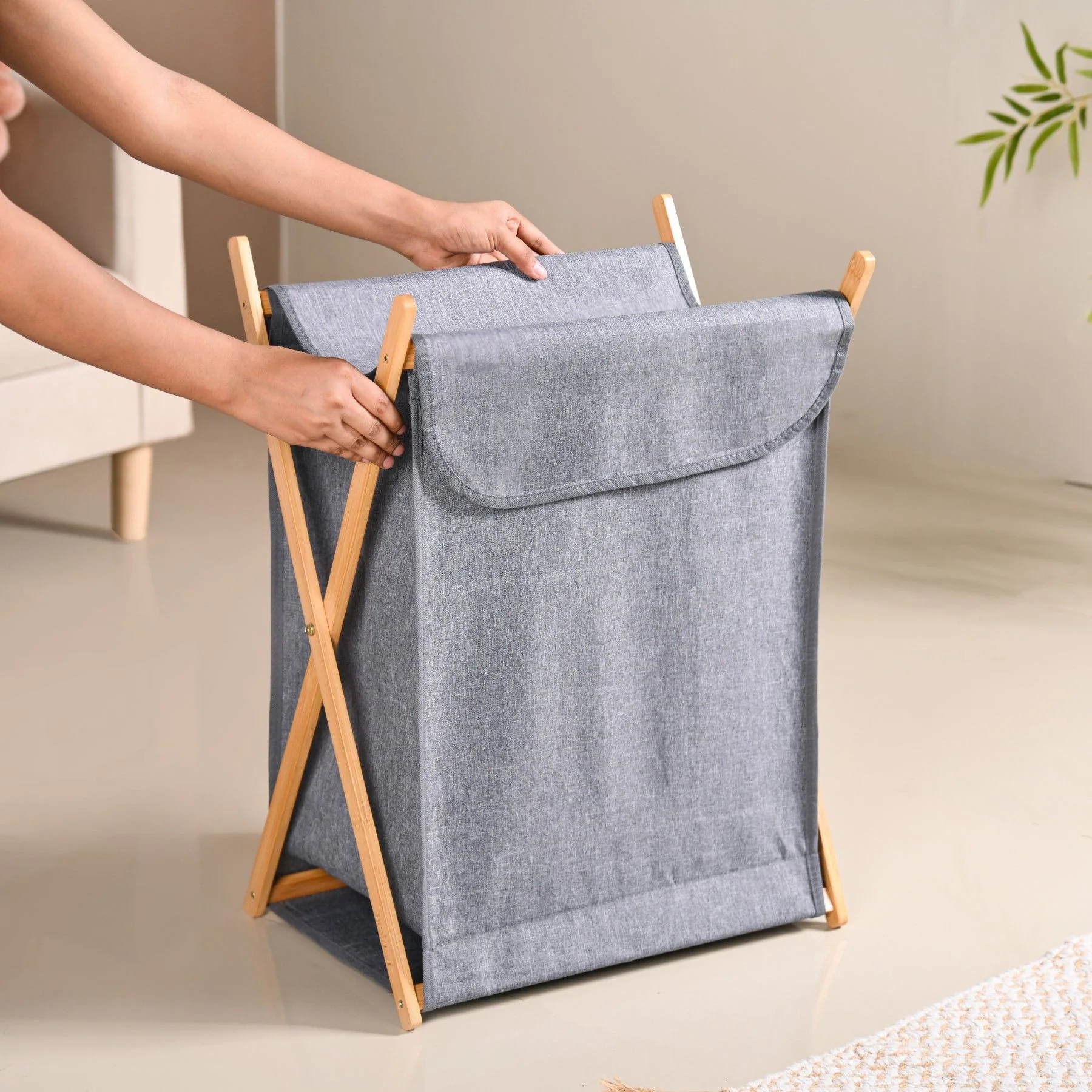 Foldable Cloth Laundry Basket Grey - Image 2