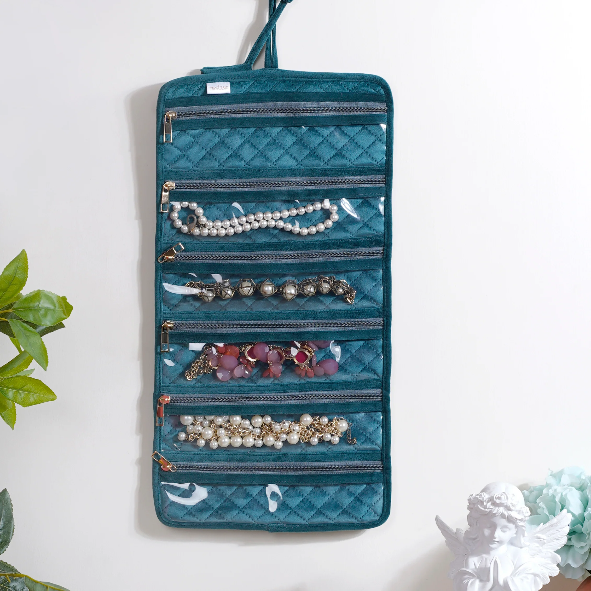 Foldable Jewellery Organiser Roll Green 10x20 inch - Image 16