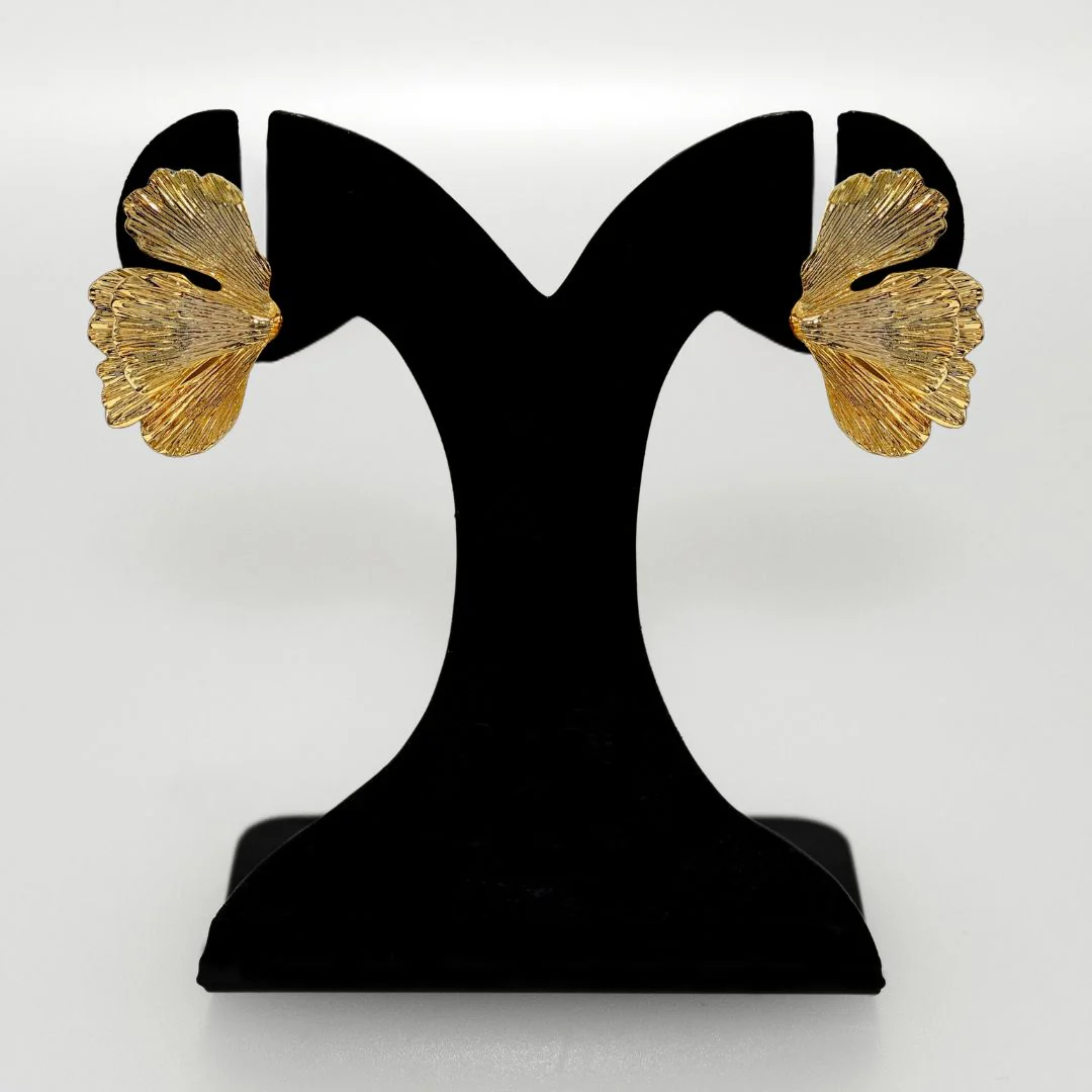 Folded Ginkgo Leaf Statement Earrings Gold - Image 6