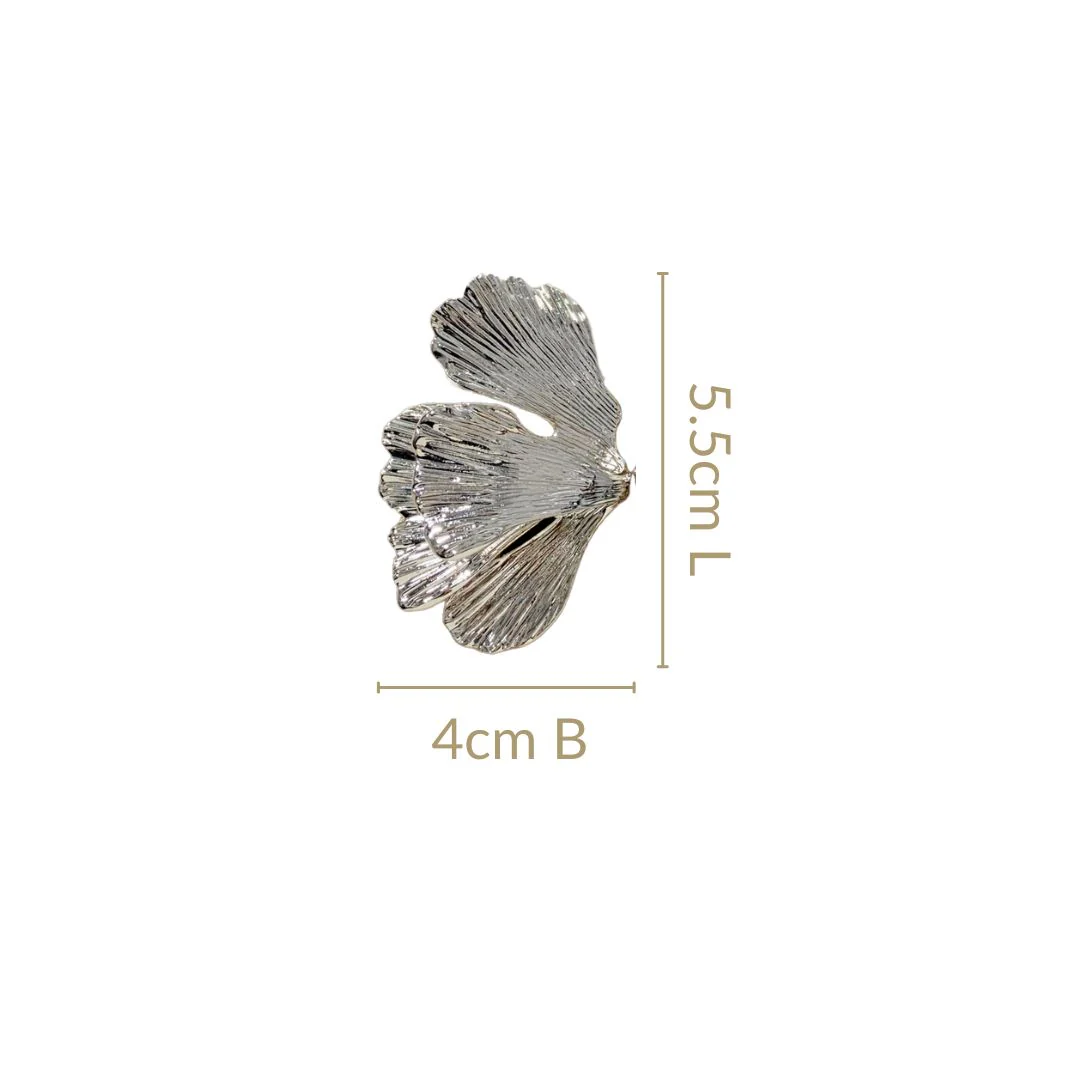 Folded Ginkgo Leaf Statement Earrings Silver - Image 3