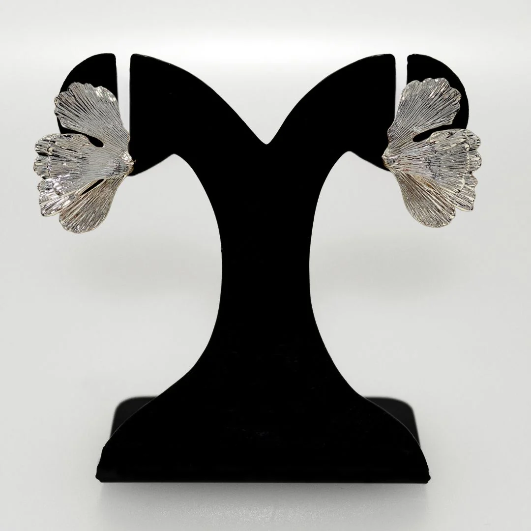 Folded Ginkgo Leaf Statement Earrings Silver - Image 6
