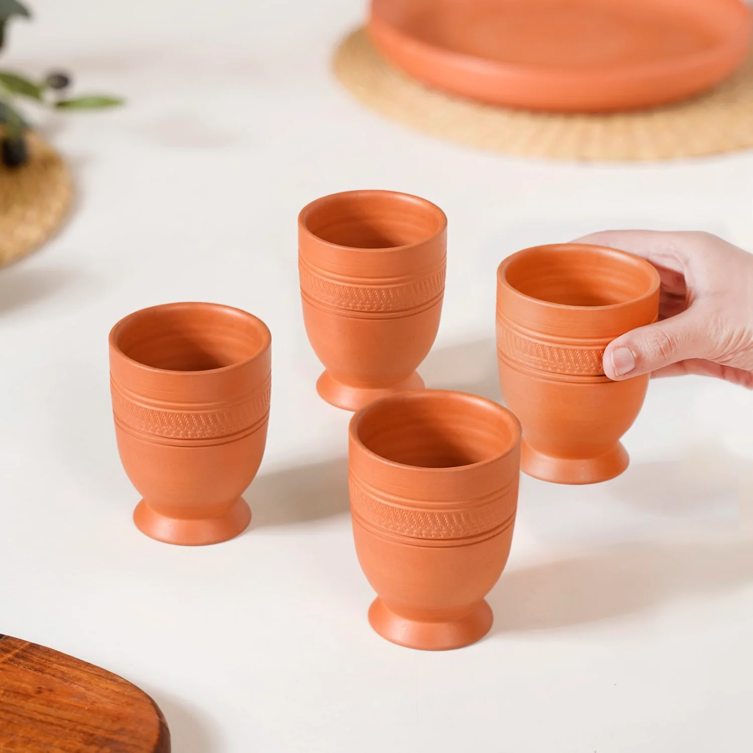 Footed Terracotta Clay Tumblers Set Of 4 200ml - Image 3