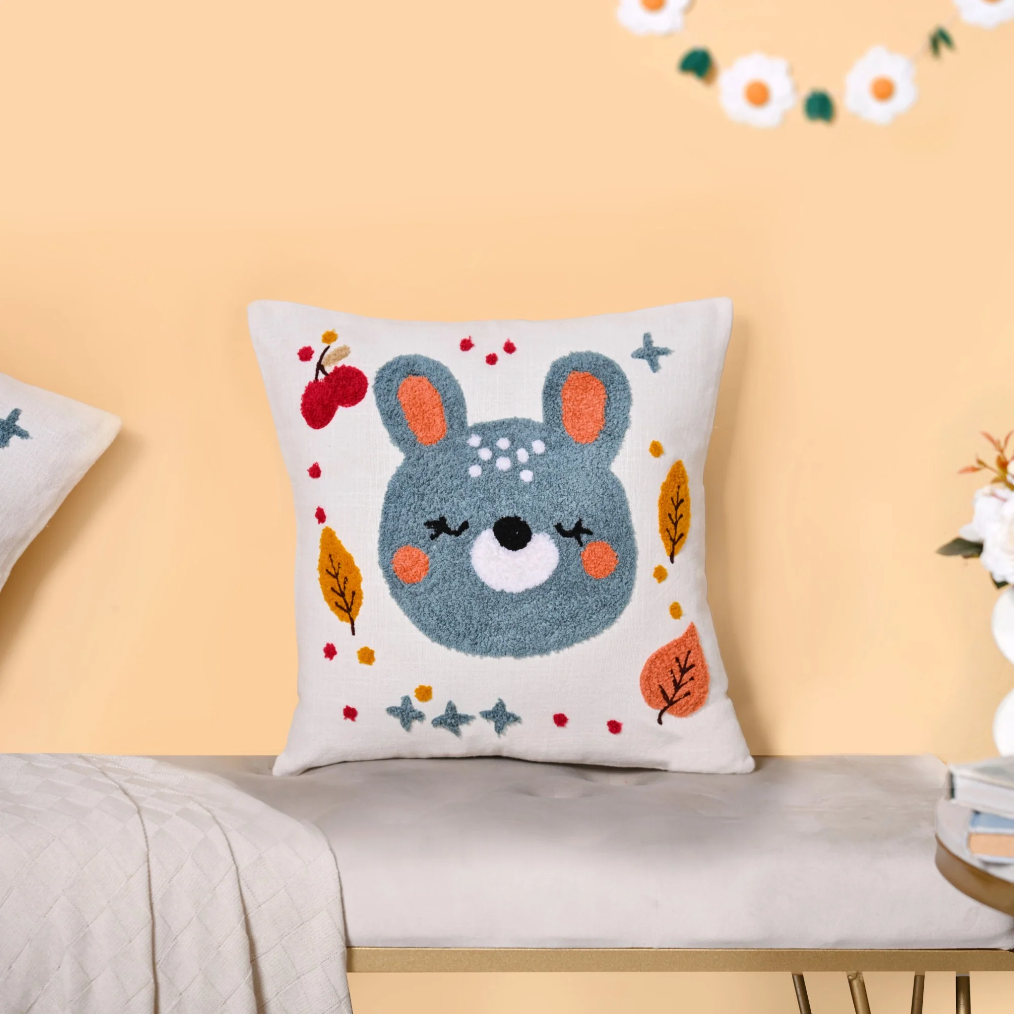 Forest Friends Embroidered Cushion Cover Set Of 2 40x40cm - Image 2