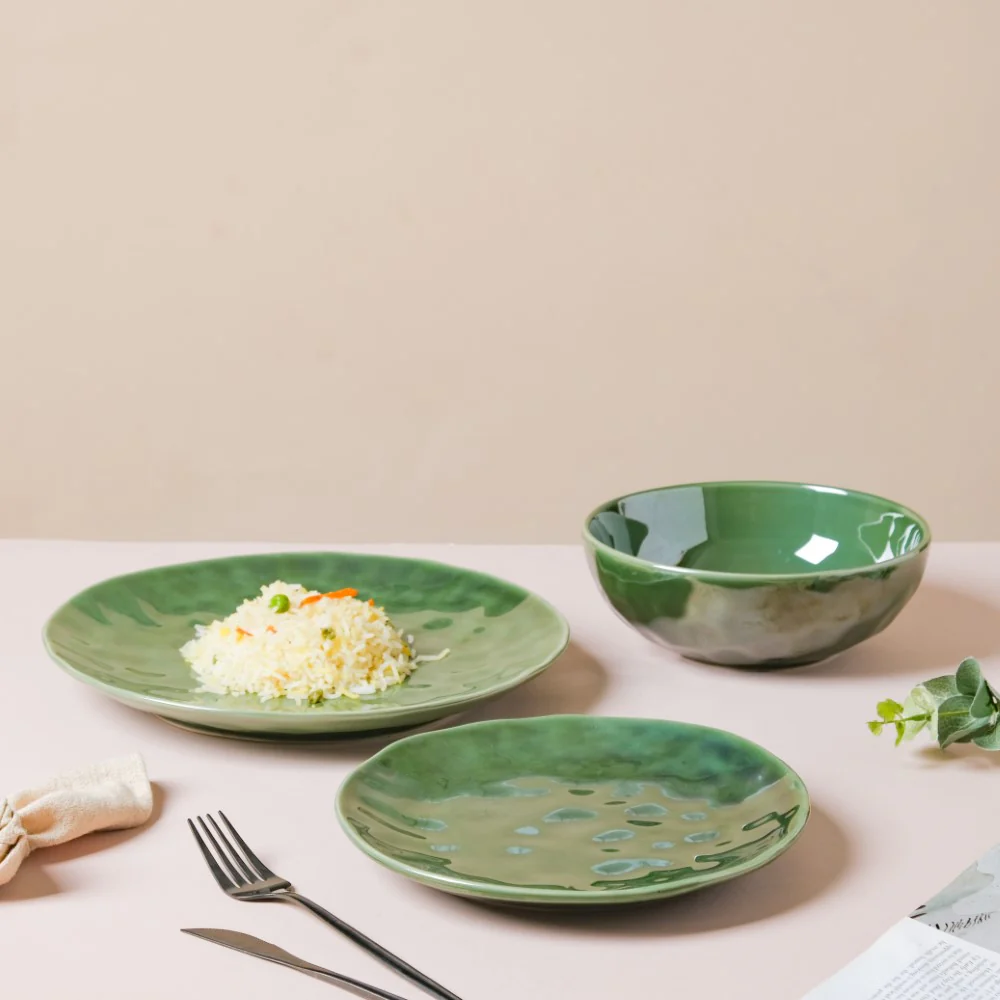 Forest Green Gloss Ceramic Snack Plate 8 Inch - Image 10
