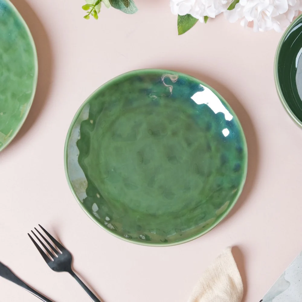 Forest Green Gloss Ceramic Snack Plate 8 Inch - Image 3