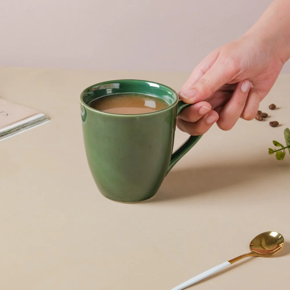 Forest Green Gloss Stoneware Coffee Mug 300 ml - Image 3