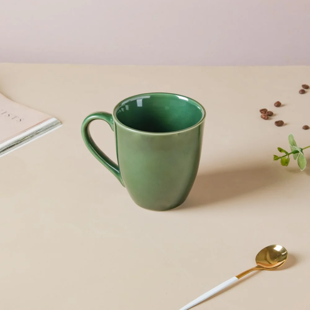 Forest Green Gloss Stoneware Coffee Mug 300 ml - Image 4