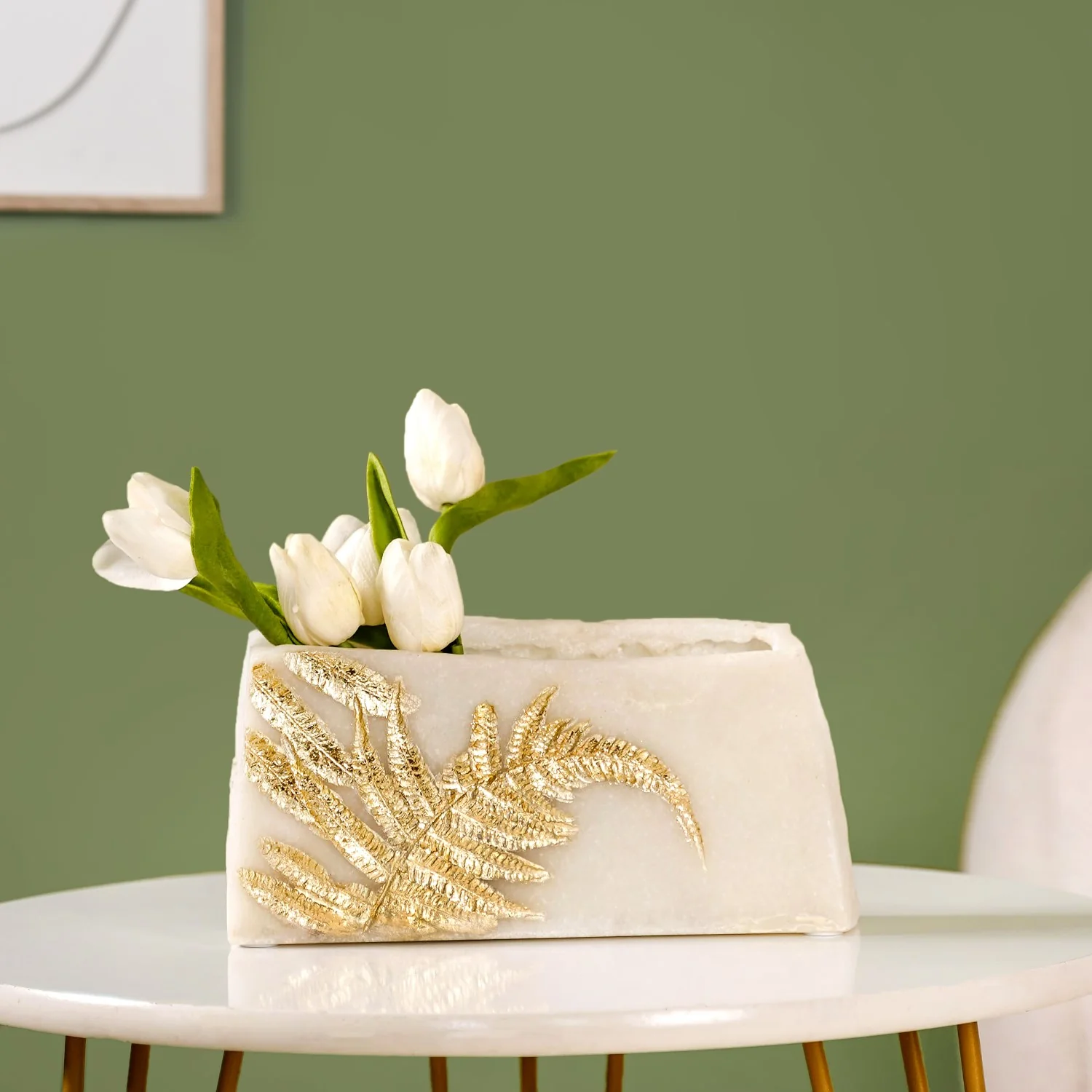 Fossil Finish Fern Leaf Design Decor Vase