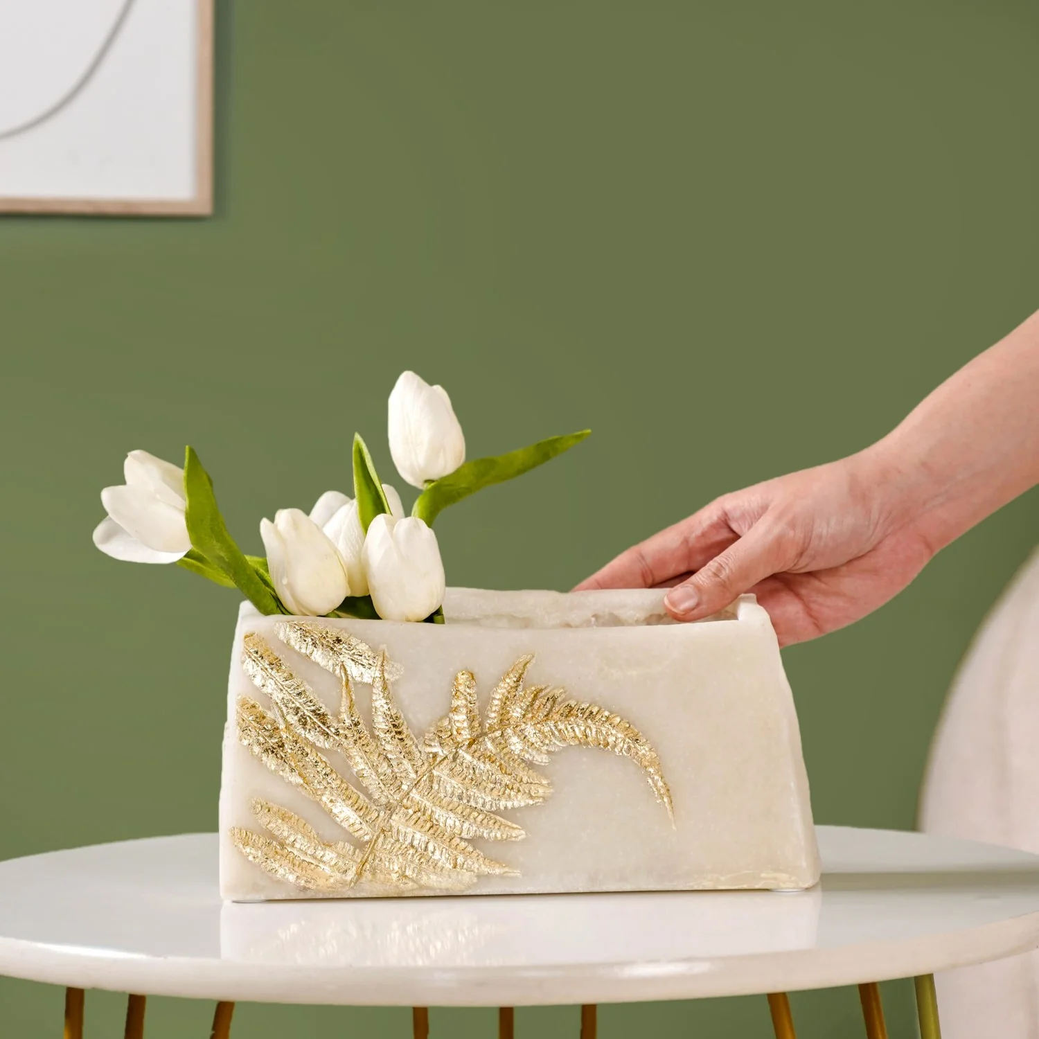 Fossil Finish Fern Leaf Design Decor Vase - Image 3
