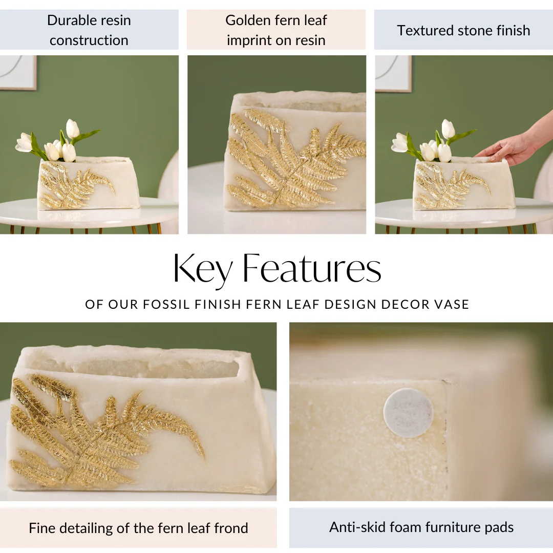 Fossil Finish Fern Leaf Design Decor Vase - Image 5