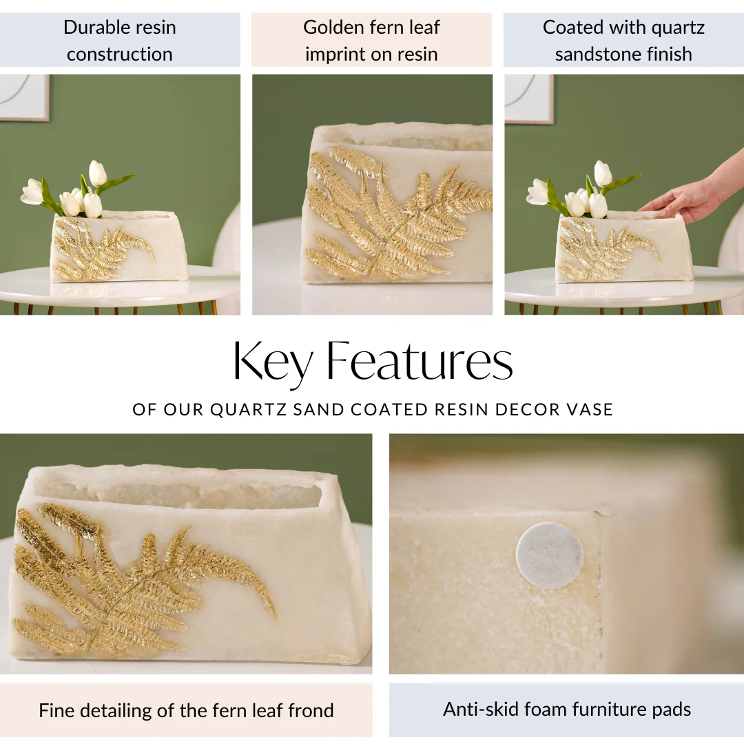 Fossil Finish Fern Leaf Design Decor Vase - Image 6