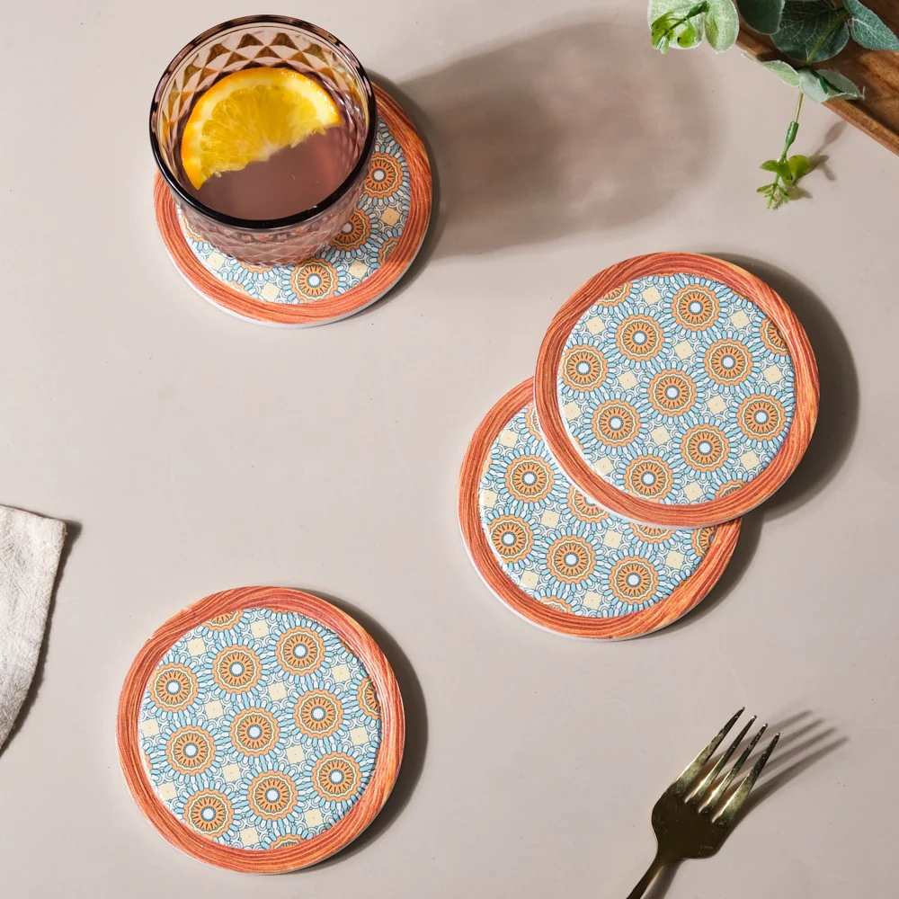 Frame Patterned Ceramic Coaster Set of 4 - Image 4