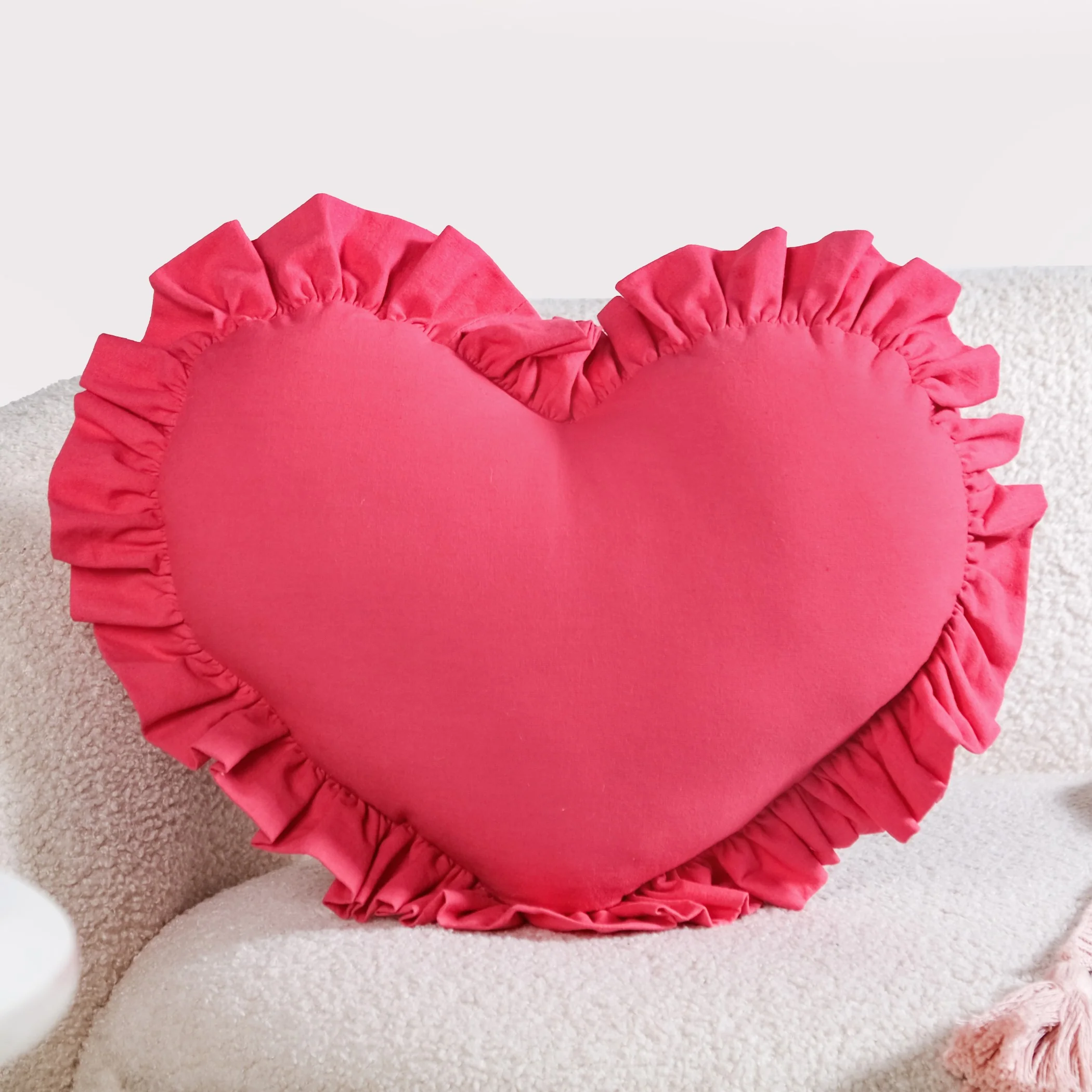 Frilly Heart Cotton Cushion Dark Pink 43x38cm - Image 6