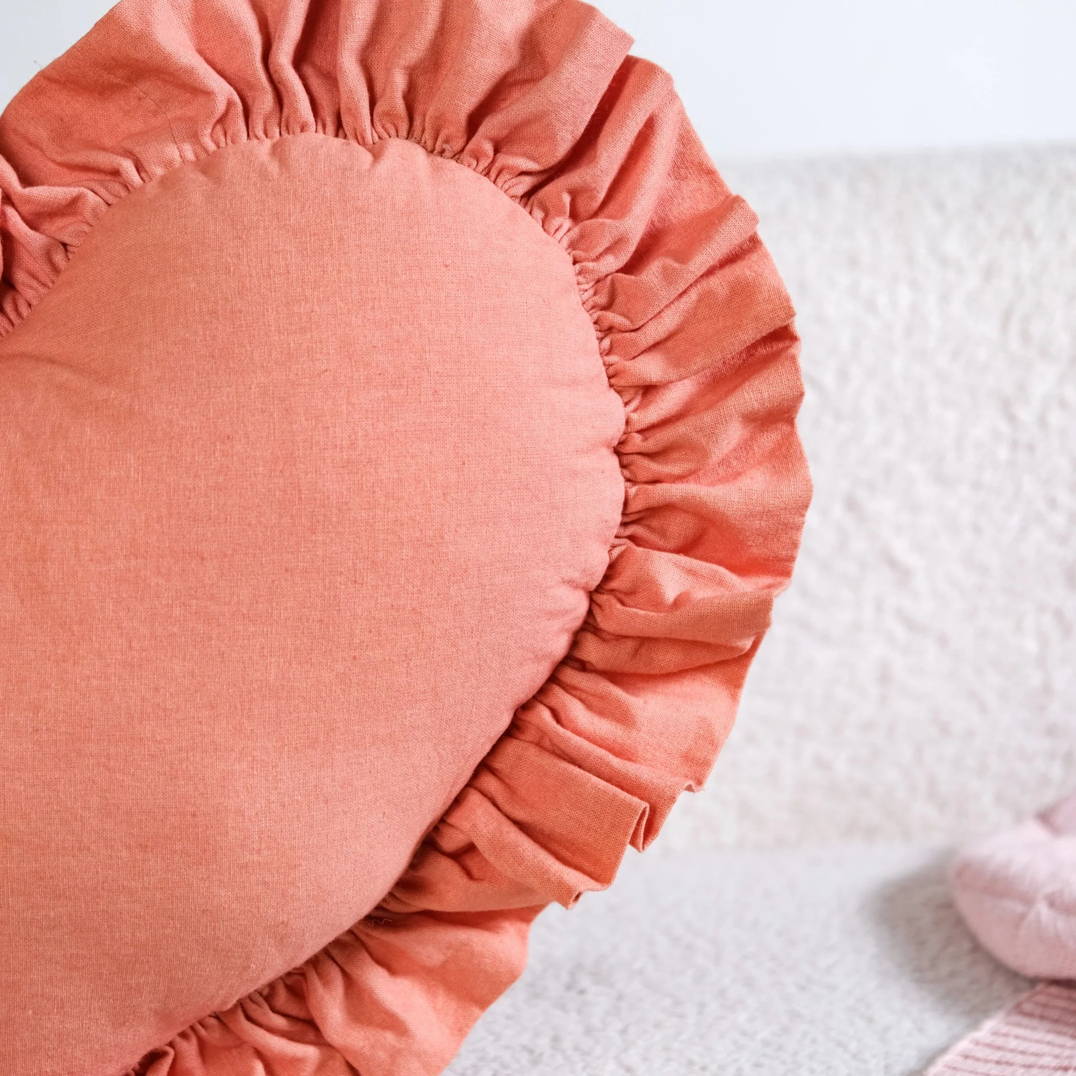 Frilly Heart Cotton Cushion Dusty Pink 43x38cm - Image 5
