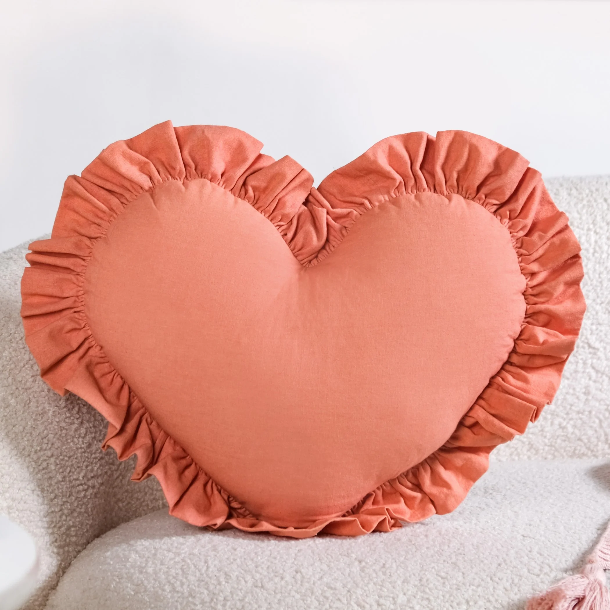 Frilly Heart Cotton Cushion Dusty Pink 43x38cm - Image 6