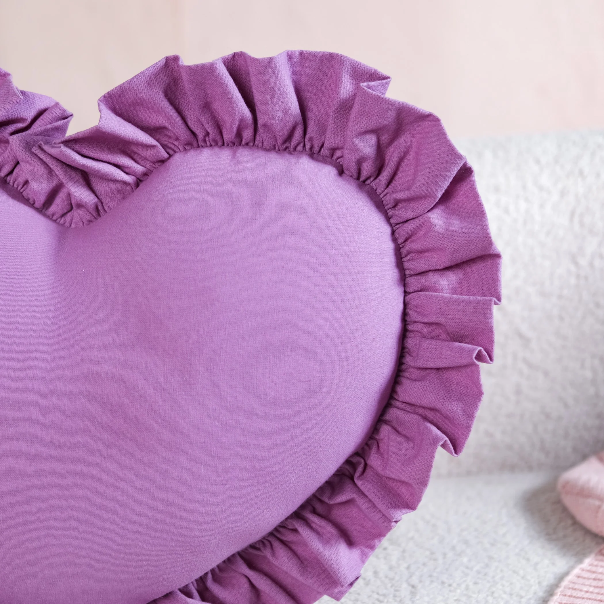 Frilly Heart Cotton Cushion Purple 43x38cm - Image 5