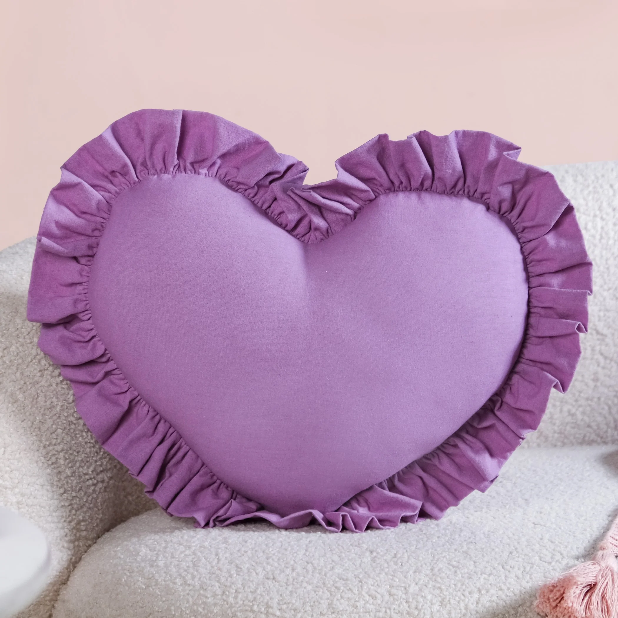 Frilly Heart Cotton Cushion Purple 43x38cm - Image 6