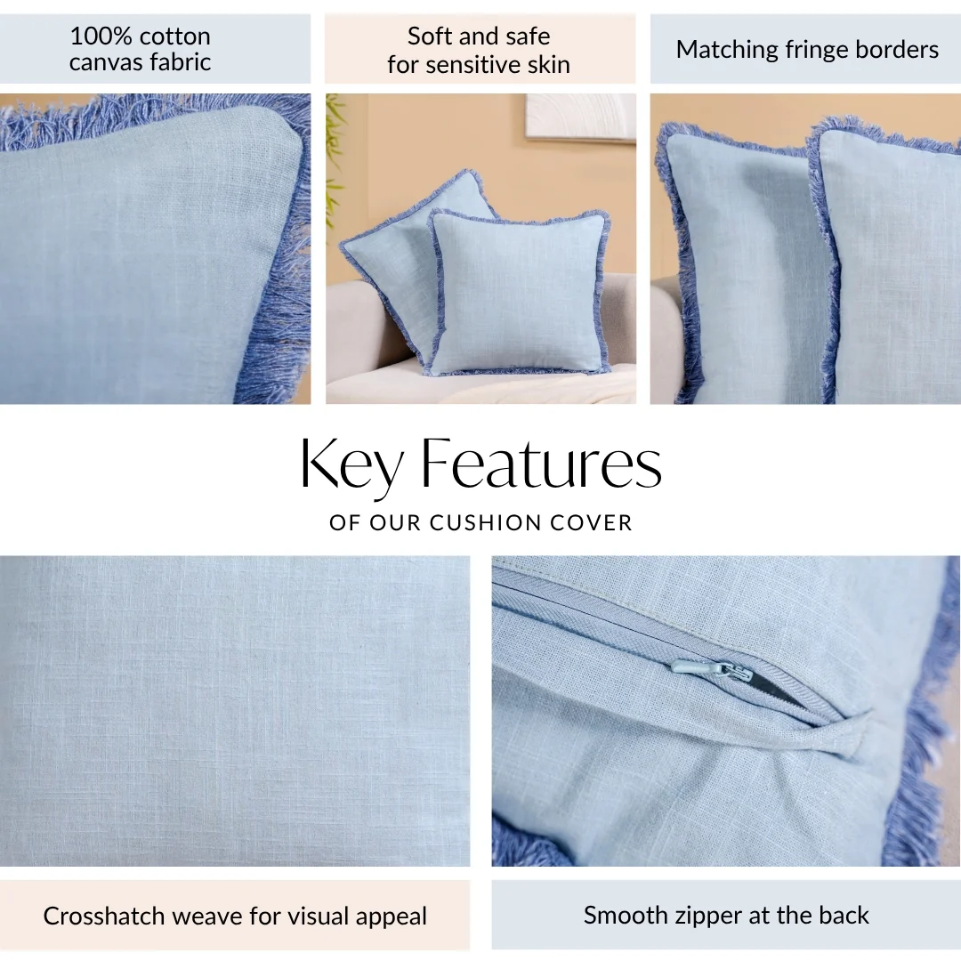 Fringe Cushion Cover Set Of 2 Blue - Image 5