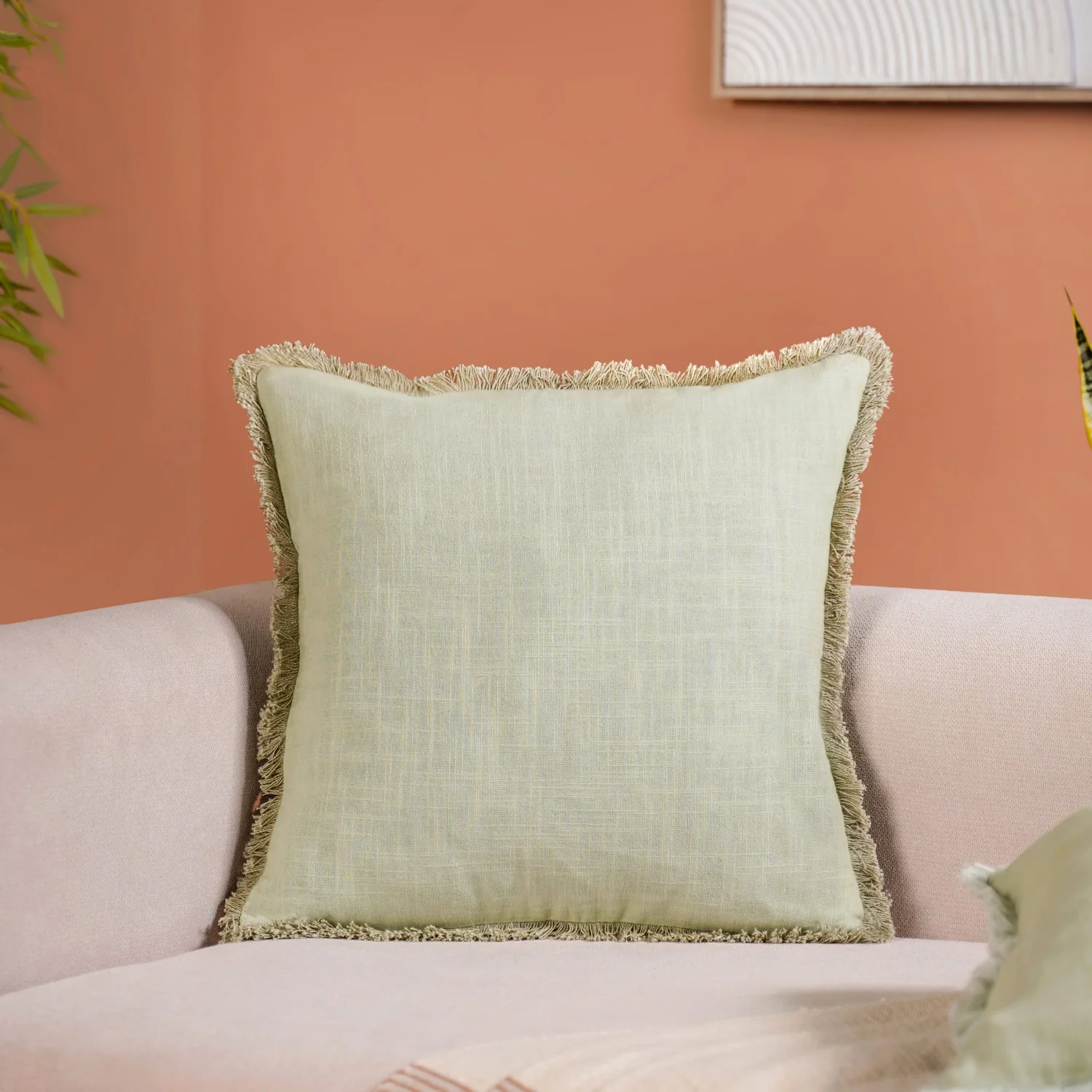 Fringe Cotton Cushion Cover Set Of 2 Green - Image 2
