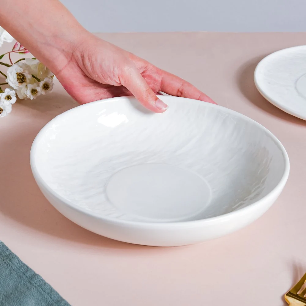 Frore Textured Ceramic Deep Dish White 8.5 Inch - Image 3
