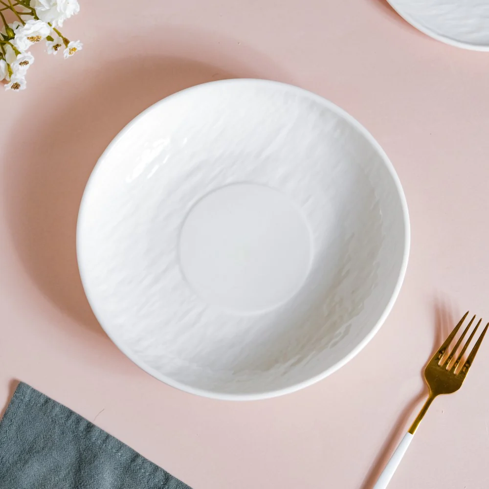 Frore Textured Ceramic Deep Dish White 8.5 Inch - Image 4