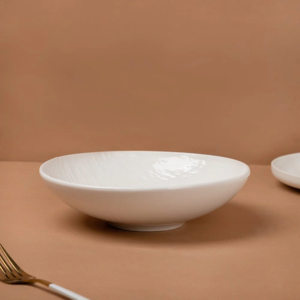 Frore Textured Ceramic Pasta Bowl White 500 ml - Image 4