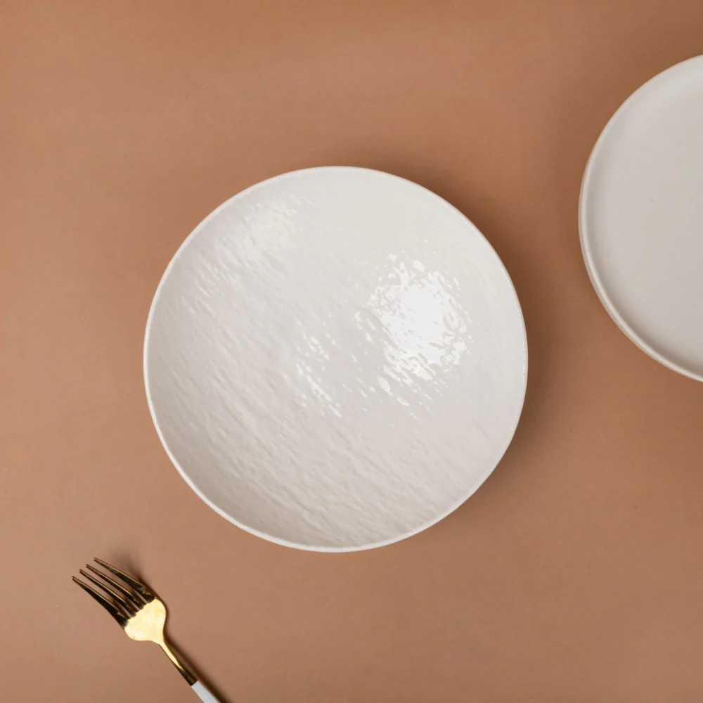 Frore Textured Ceramic Pasta Bowl White 500 ml - Image 5