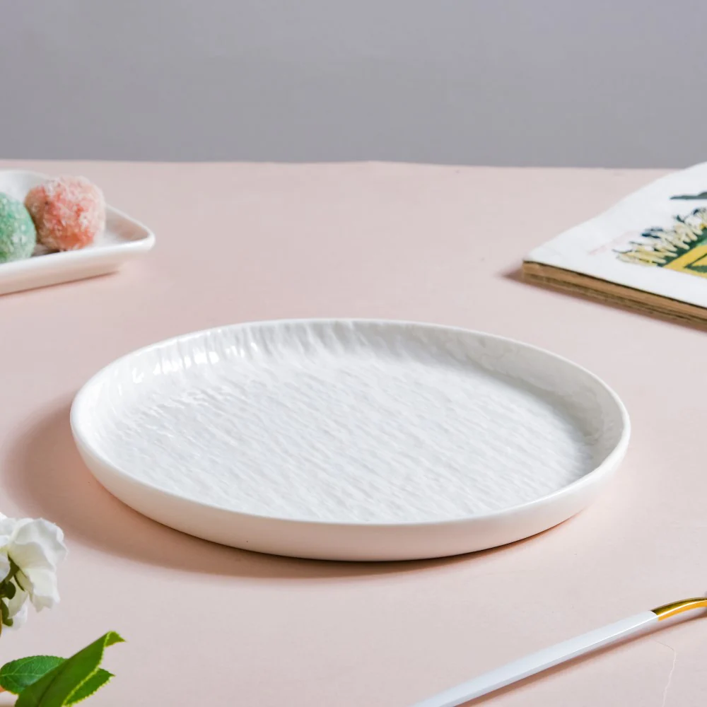 Frore Textured Round Ceramic Snack Plate White 8 Inch - Image 5