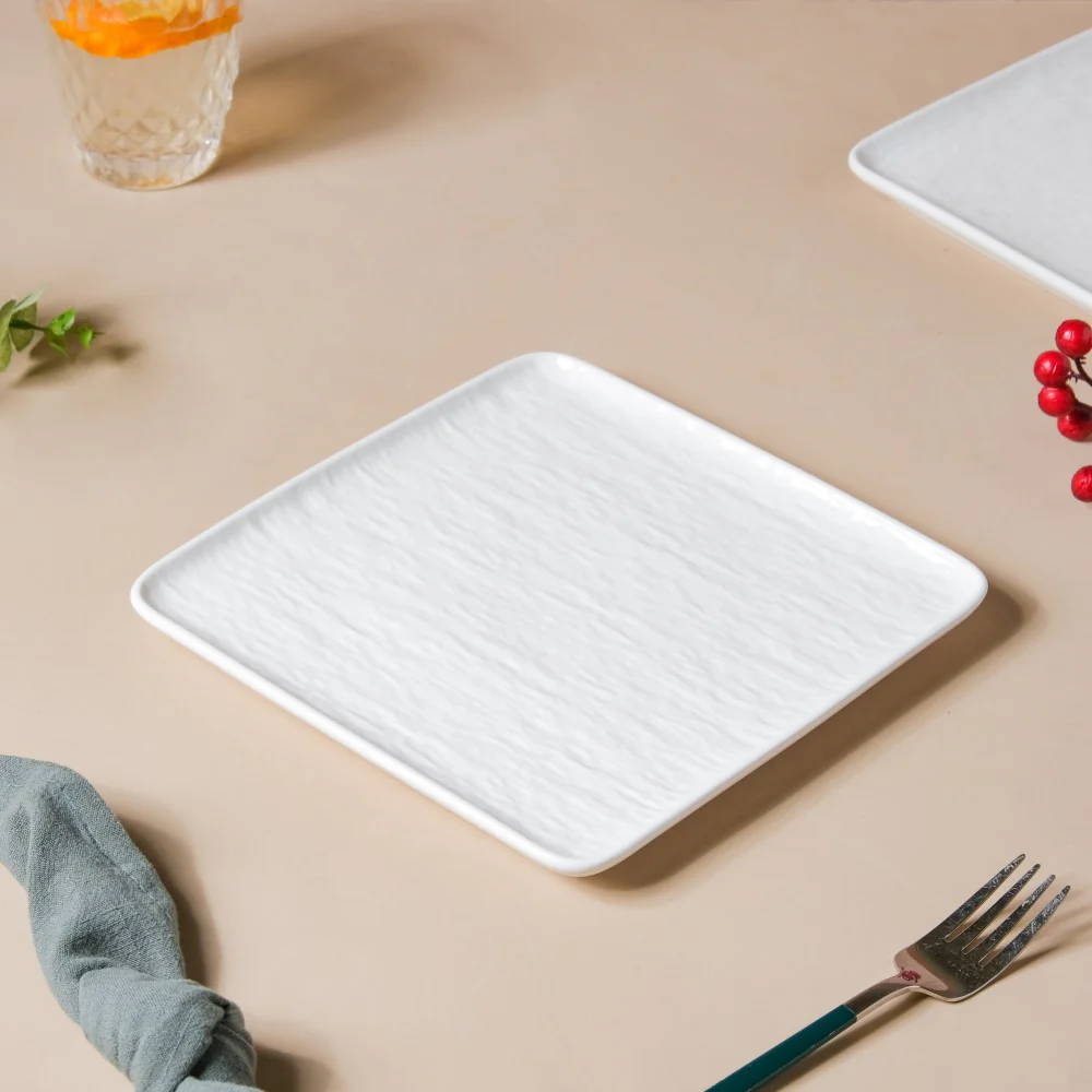 Frore Textured Square Ceramic Snack Plate White 8 Inch - Image 3