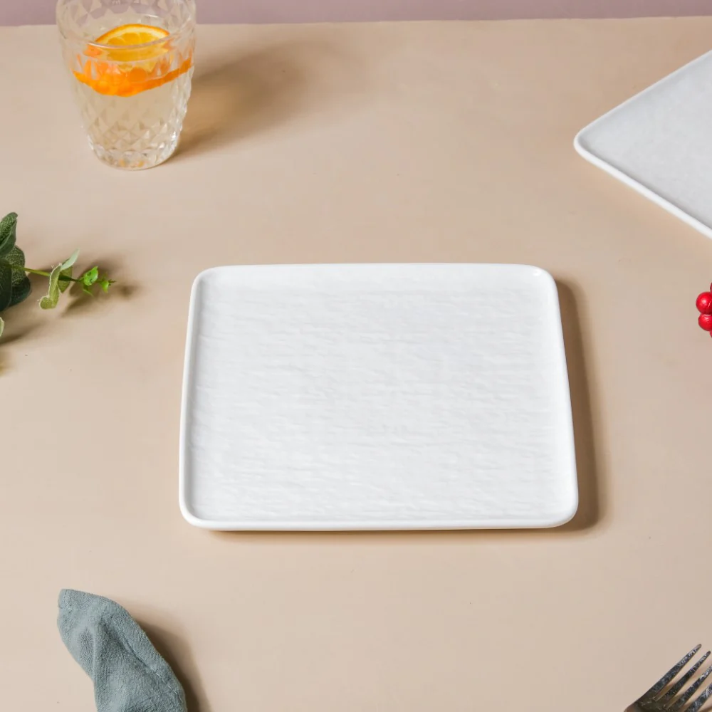 Frore Textured Square Ceramic Snack Plate White 8 Inch - Image 4