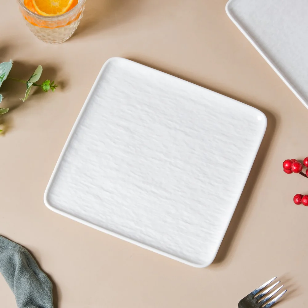 Frore Textured Square Ceramic Snack Plate White 8 Inch - Image 6