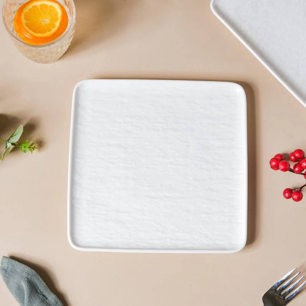Frore Textured Square Ceramic Snack Plate White 8 Inch - Image 7