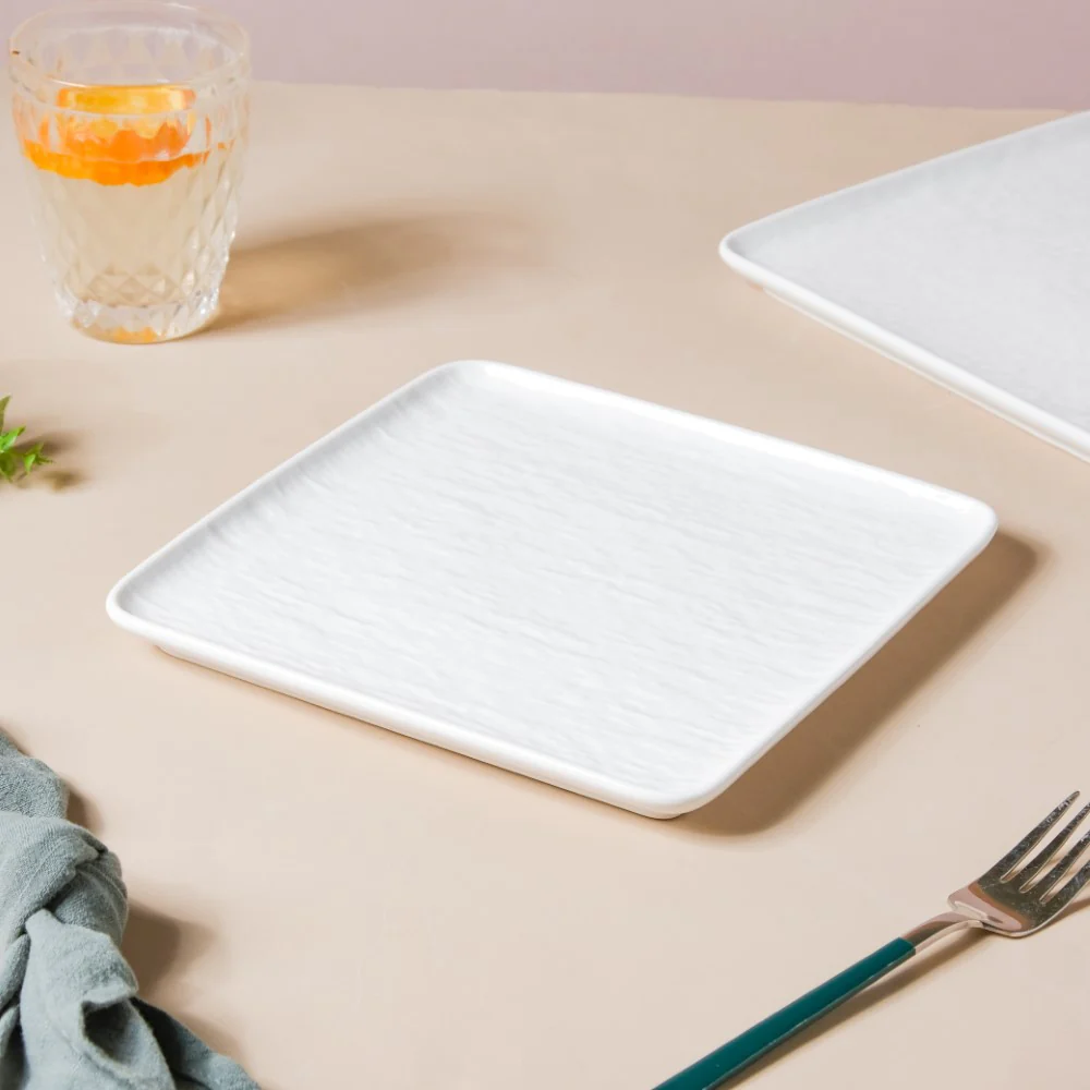 Frore Textured Square Ceramic Snack Plate White 8 Inch - Image 8