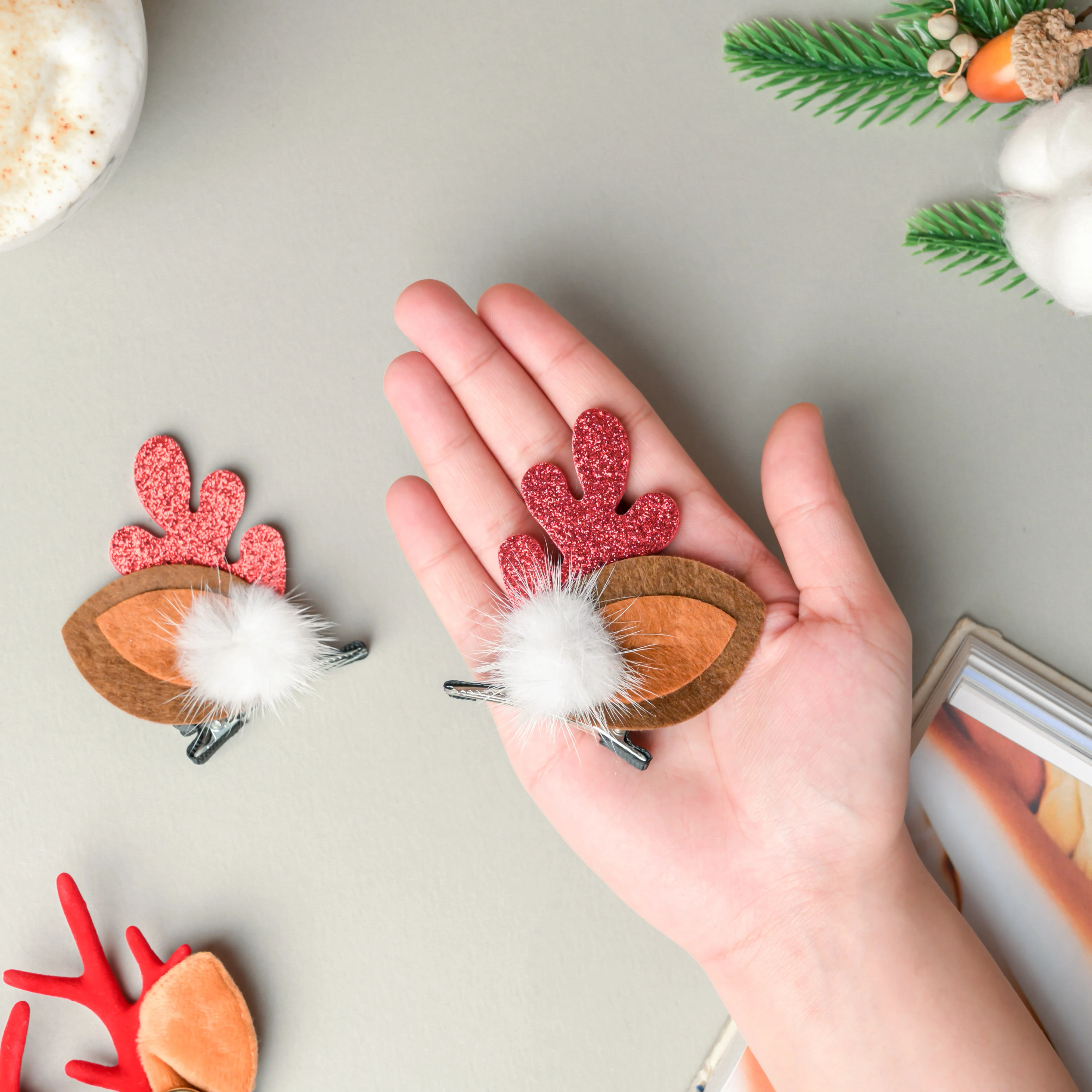 Furry Reindeer Ears Hair Accessory Set of 2 - Image 3