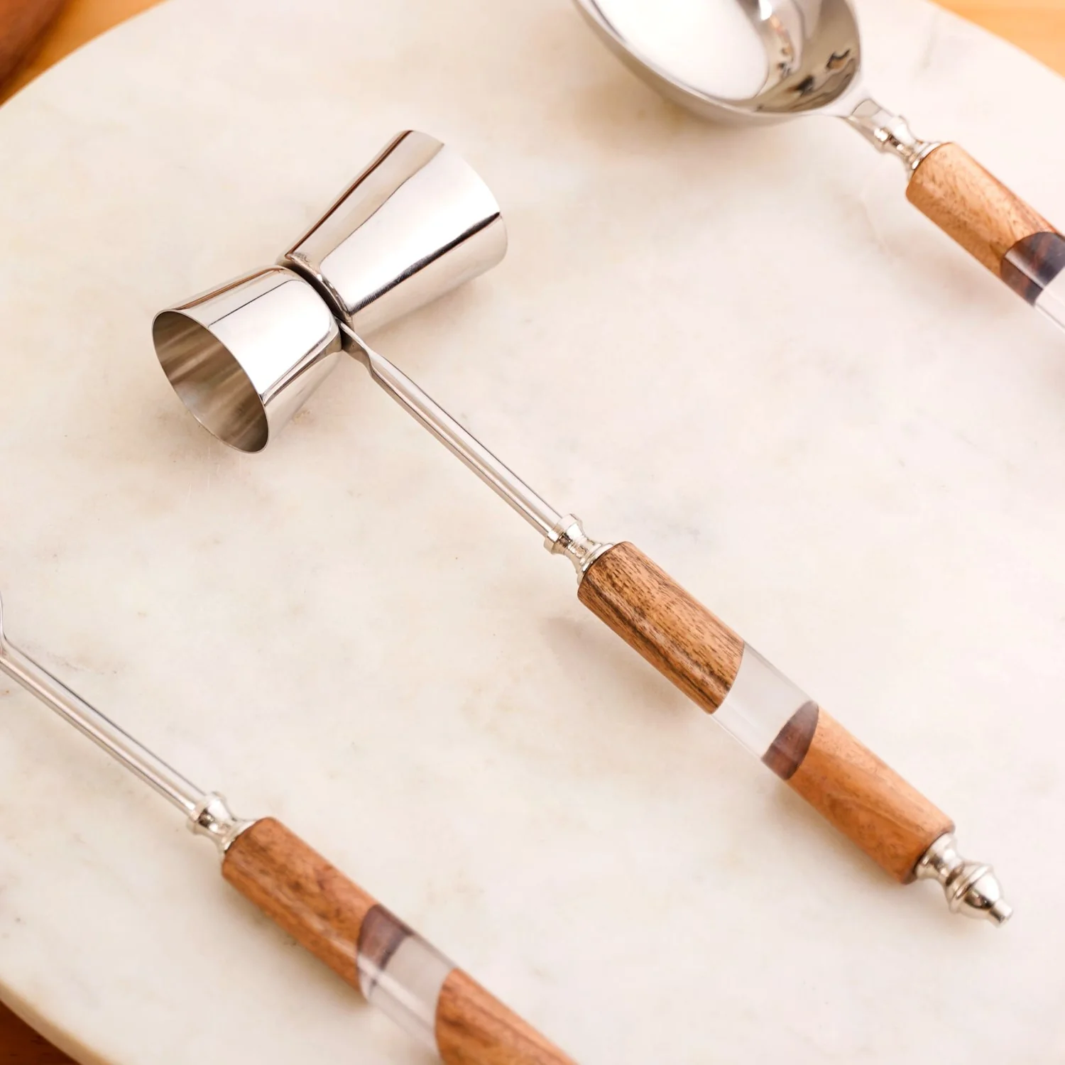 Fusion Wood Resin SS Bar Tool Set Of 4 With Stand - Image 7