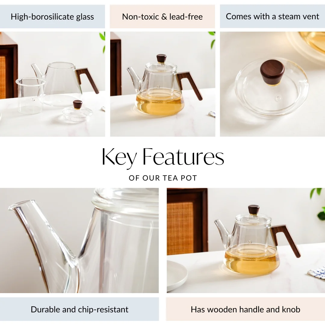 Fusion Wooden Handle Glass Teapot With Infuser 1000ml - Image 4