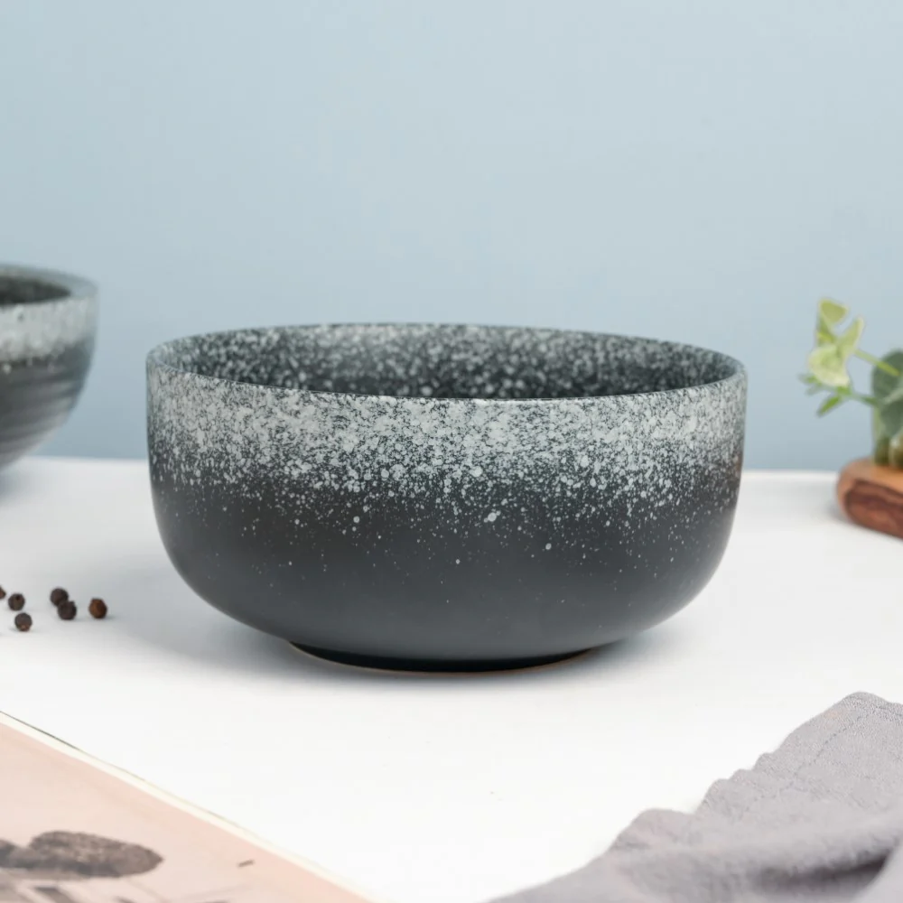 Galaxy Stone Pottery Curry Bowl Black White 500 ml - Image 5