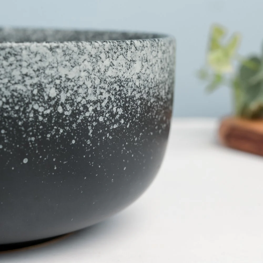 Galaxy Stone Pottery Curry Bowl Black White 500 ml - Image 8