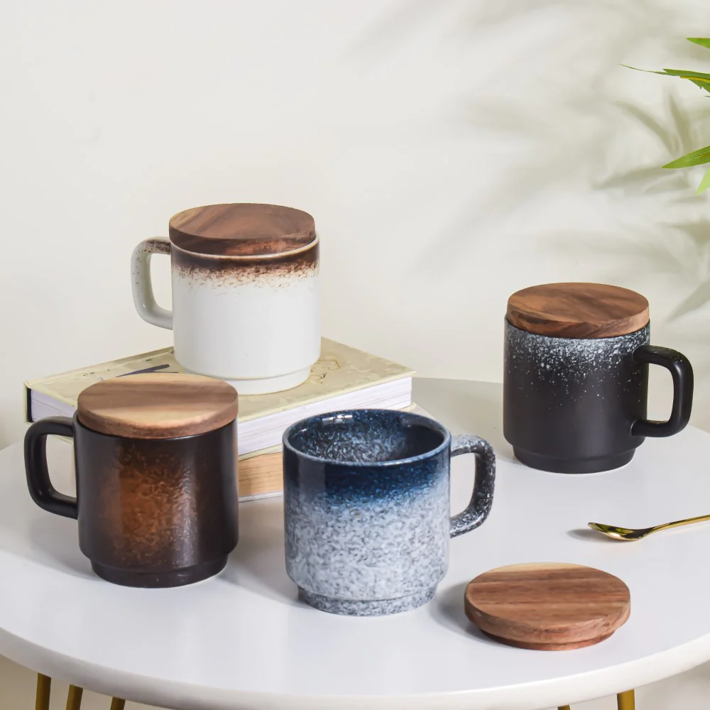 Galaxy Stone Pottery Mug With Lid Black 250 ml - Image 7