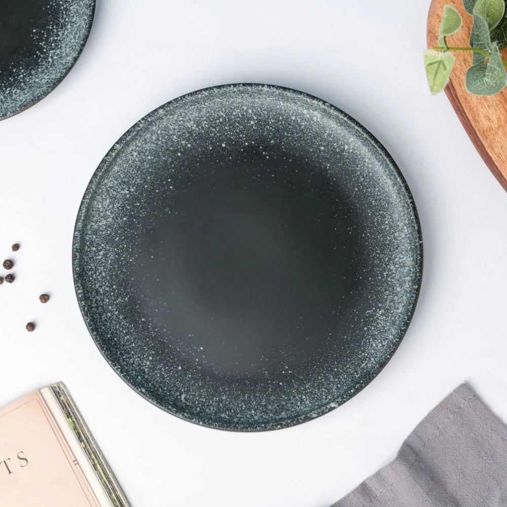 Galaxy Stone Pottery Snack Plate Black White 8 Inch - Image 4
