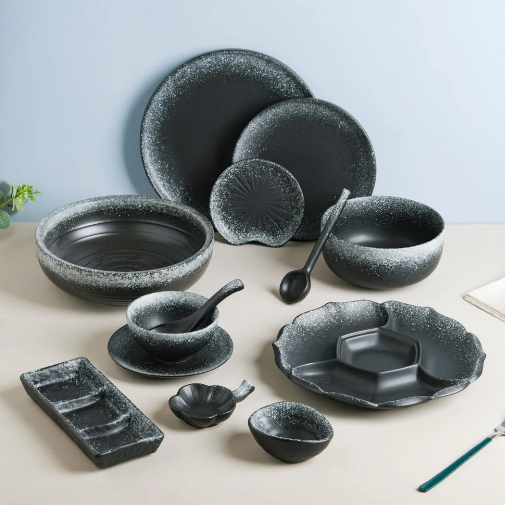 Galaxy Stone Pottery Snack Plate Black White 8 Inch - Image 6
