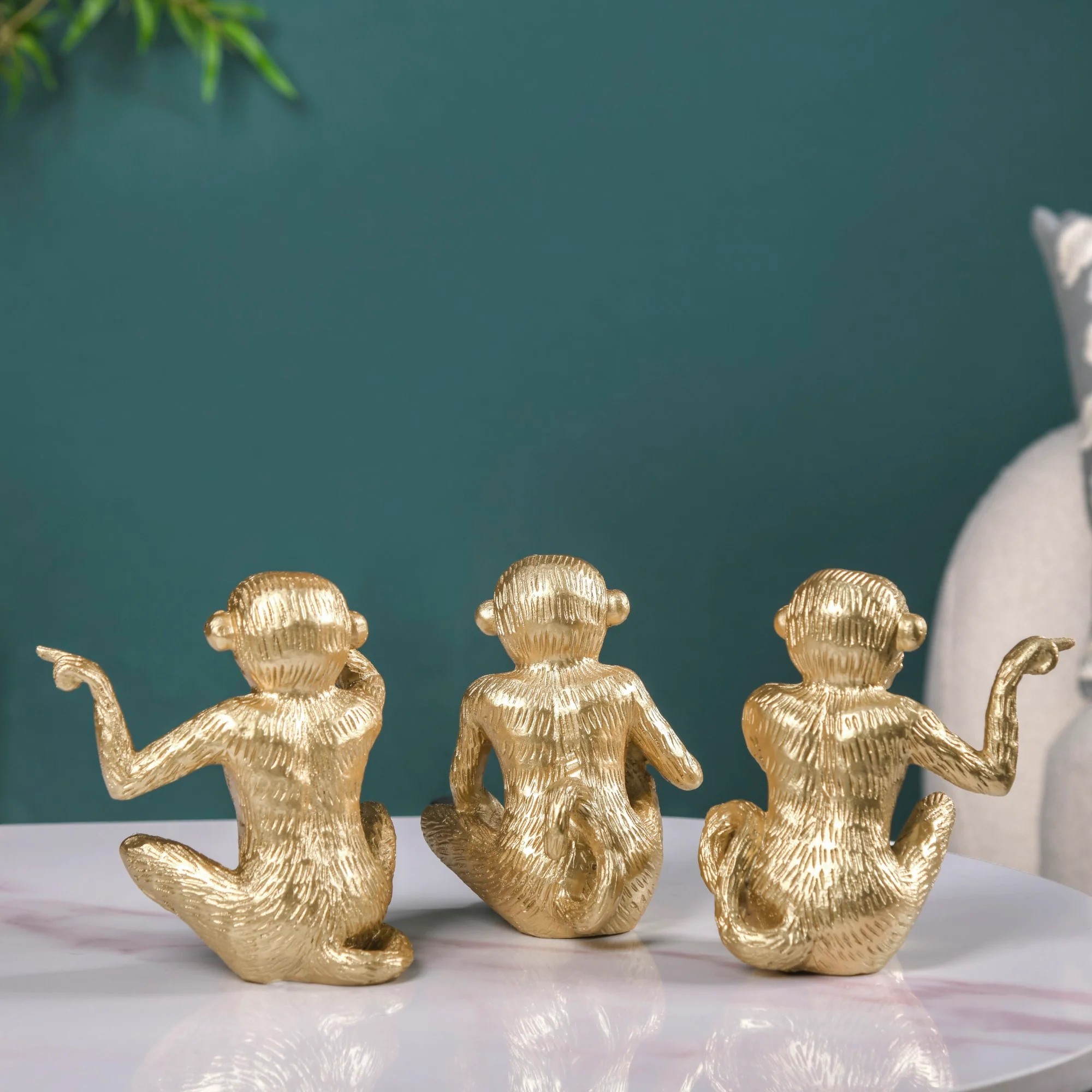 Gandhi Monkey Trio Resin Decor Showpiece Gold - Image 10