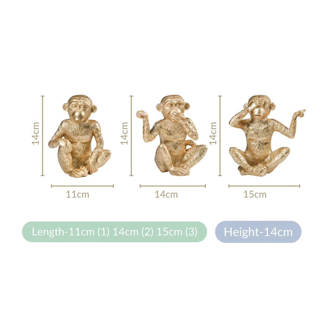 Gandhi Monkey Trio Resin Decor Showpiece Gold - Image 8