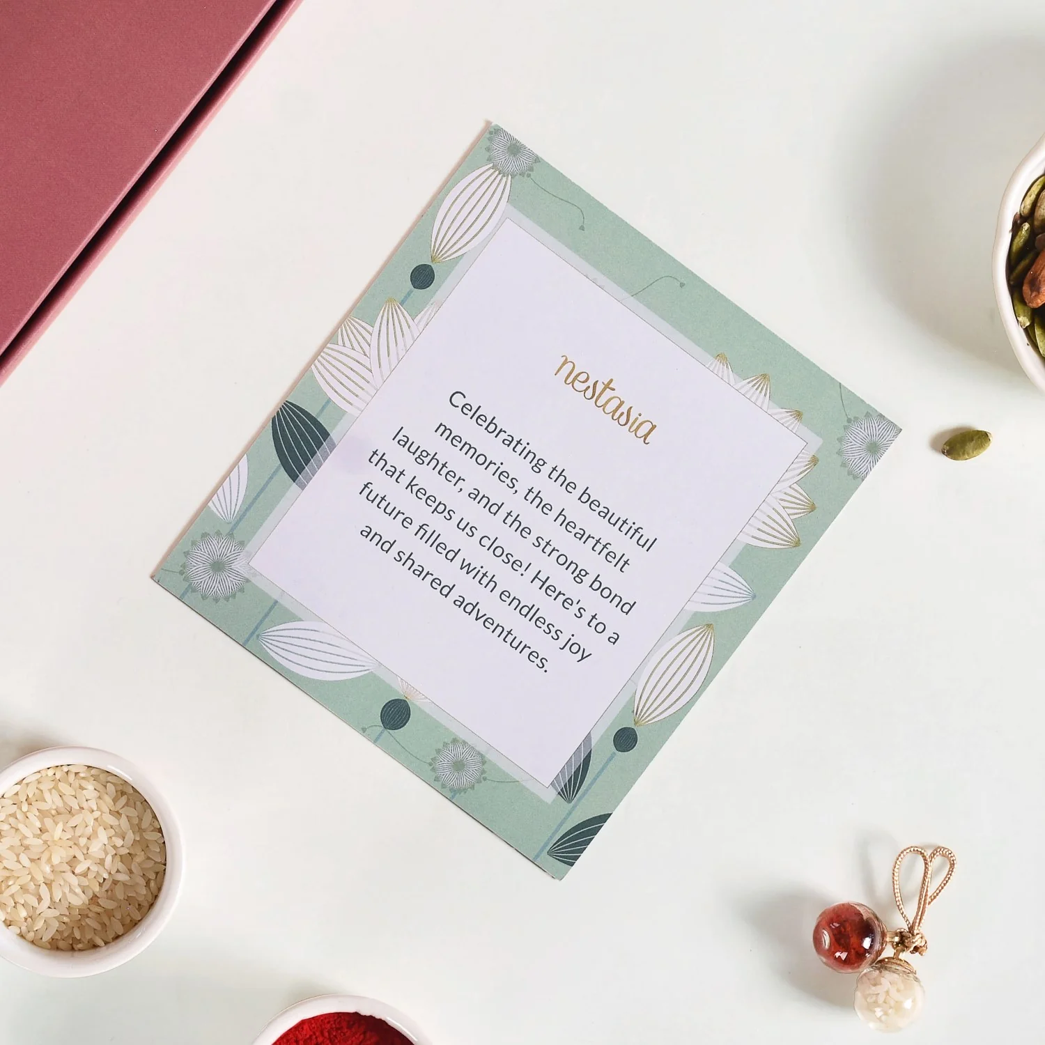 Ganesh Flower Rakhi Set Of 4 With Gift Box Dry Fruits And Card - Image 9
