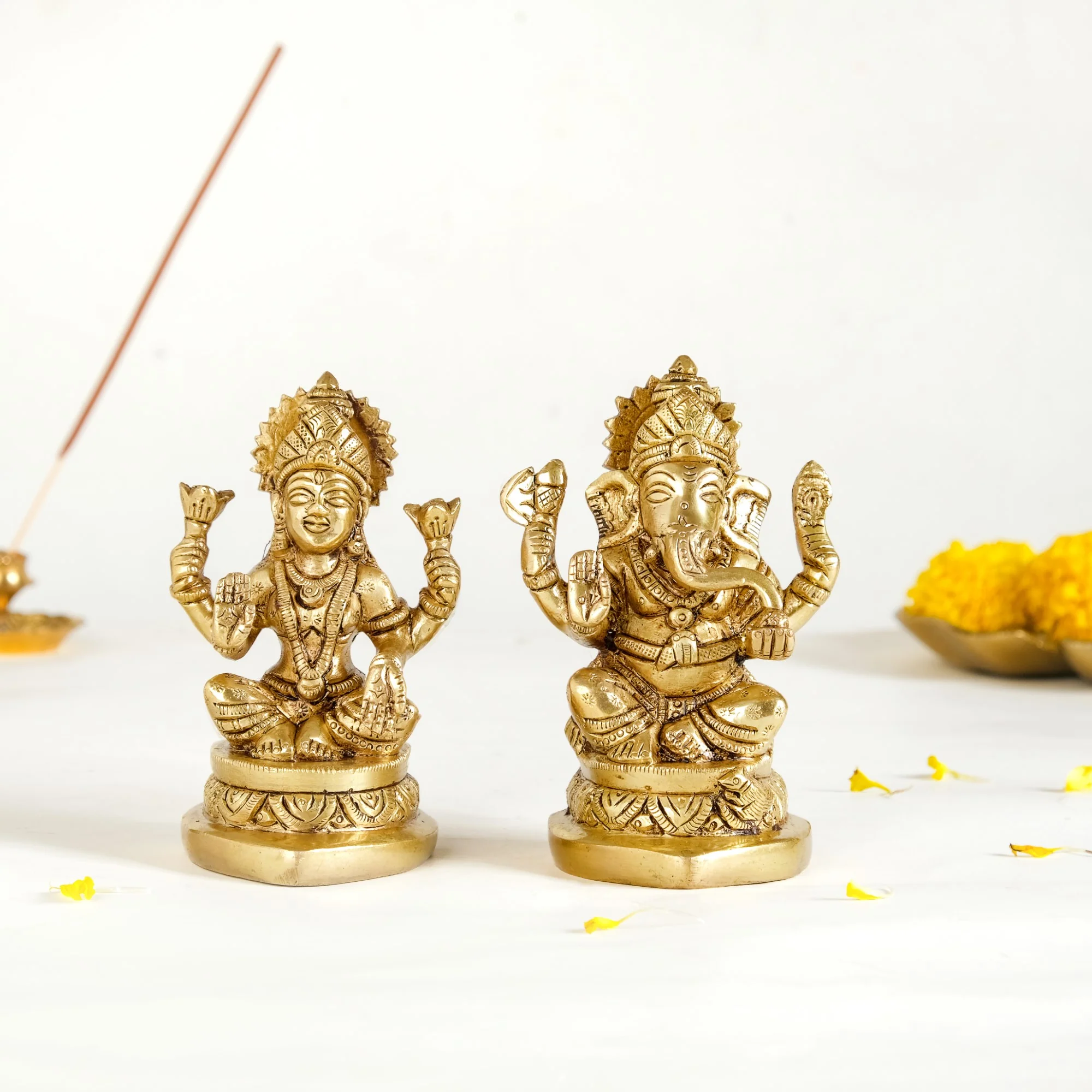 Ganesh Laxmi Pure Brass Statue Set Of 2 11cm - Image 13